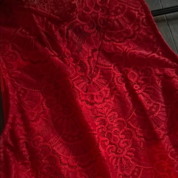 Women's Elegant Red Lace  Dress - Picture 2 of 4